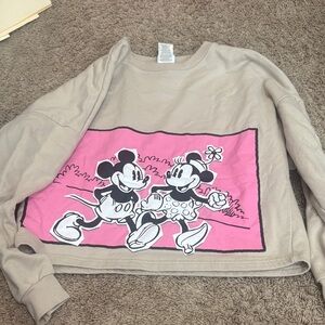 Disney Beige Crewneck Sweater with Pink Mickey & Minnie Graphic